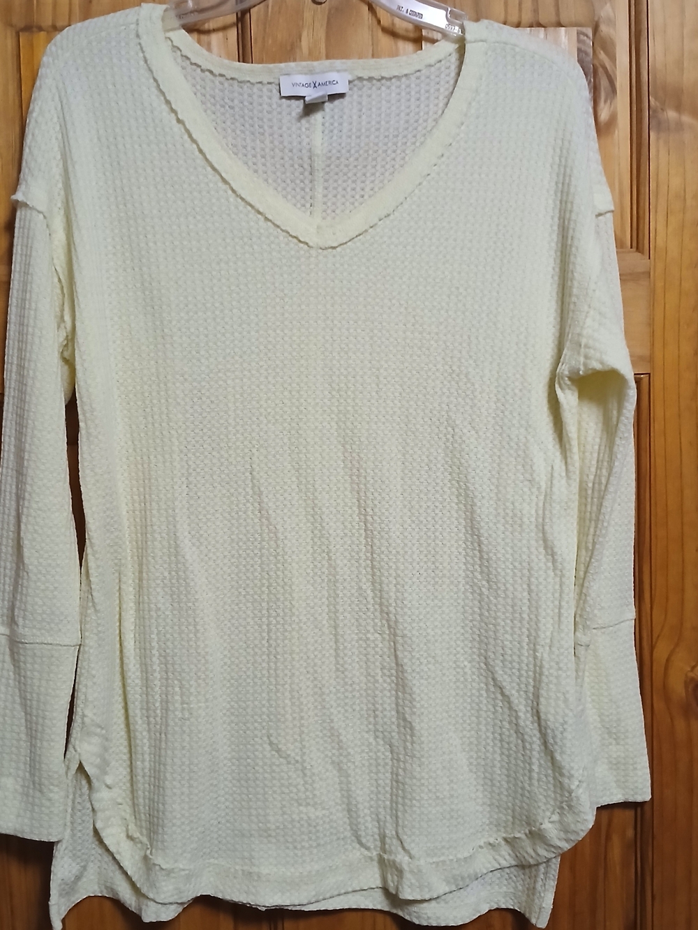 Vintage America Light Yellow Waffle Knit V-Neck Top